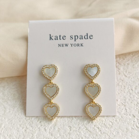 Kate Spade Take Heart Linear Earrings - Gold White - Picture 1 of 3